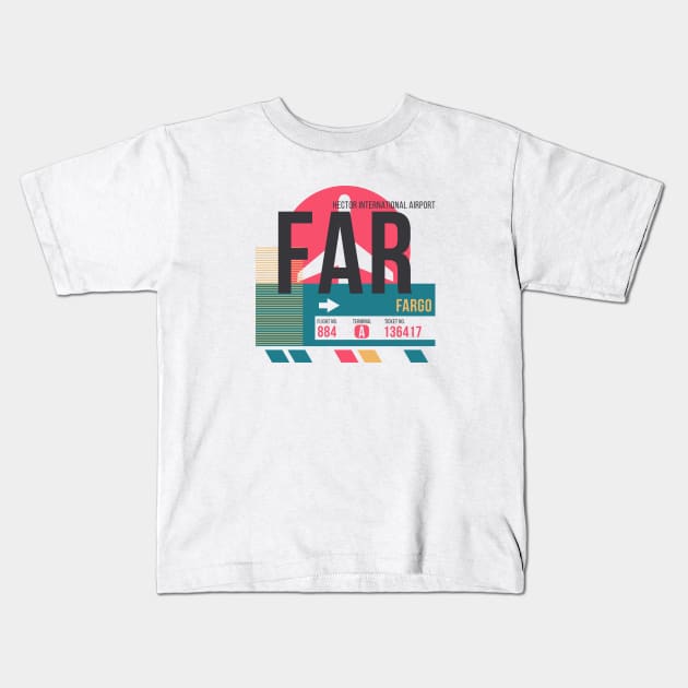 Fargo (FAR) Airport // Sunset Baggage Tag Kids T-Shirt by Now Boarding